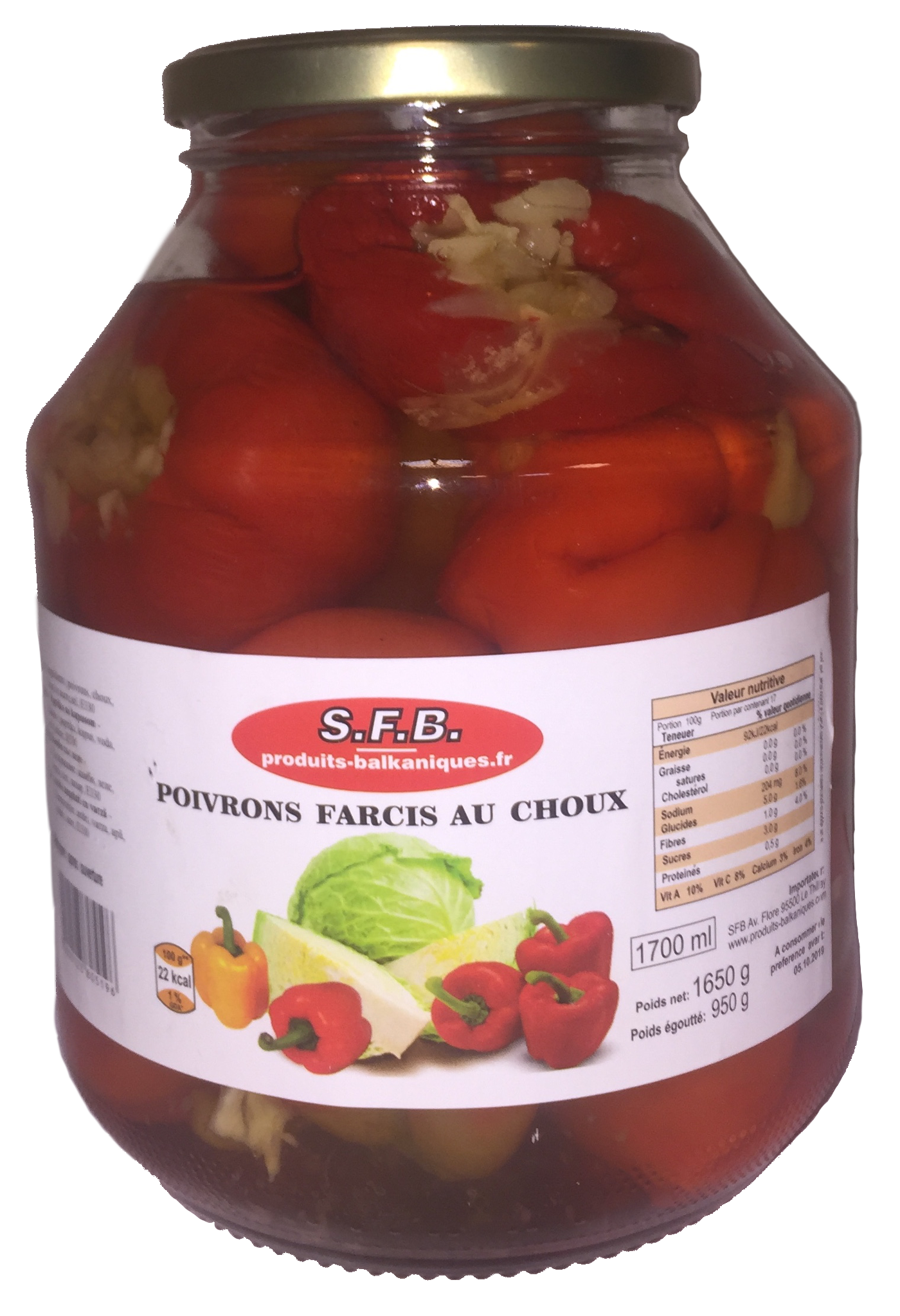 Poivrons rouge farcis au choux 1.7 L SFB